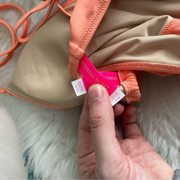 Victoria's Secret Peach Orange Tie Bikini with Ruffles Cheeky Size Medium - Picture 3 of 4